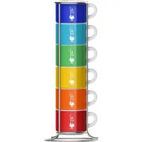 Bialetti TASSES Lot de 6 mugs en porcelaine avec support Tasse à café Color 60ml, Tasse, Multicolore