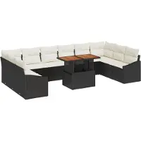vidaXL Ensemble de canapés de jardin , 11 pièces, noir et crème