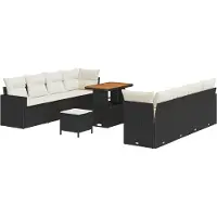 vidaXL Ensemble de canapé de jardin avec coussins 12 pcs noir et crème poly rotin