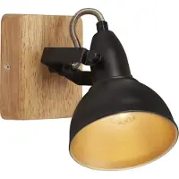 Briloner Spot mural vintage LEUCHTEN BARNIM, 25 W, IP20, noir, métal-bois, excl. 1x E14, 11 x 11 x 15,7 cm