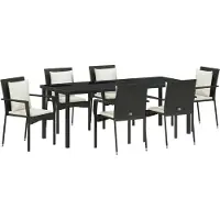 vidaXL Ensemble de jardin pour repas, 7 pièces, noir, en résine tressée