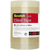 Scotch Ruban Adhésif Transparent - 8 Rouleaux (19 mm x 66 m) - Ruban Adhésif Transparent à Usage Général pour l'Ecole, la Maison et le Bureau