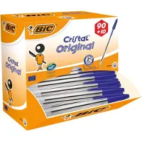 BIC Cristal Original Stylos-Bille Pointe Moyenne (1,0 mm) - Parfait pour l'Ecole et au Bureau - Bleu, Boîte de 100