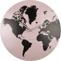 Karlsson - Horloge murale carte du monde - Rose clair