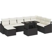 vidaXL Ensemble de canapé de jardin avec coussin avec mémoire 9 pcs noir et crème