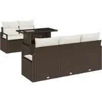 vidaXL Ensemble de canapés de jardin avec coffre de rangement 6 pièces Marron et crème Polyrotin