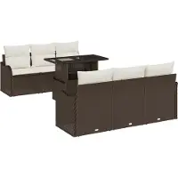 vidaXL Ensemble de canapés de jardin avec coussins et rangement, 7 pièces, en rotin synthétique marron
