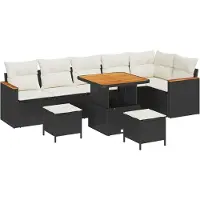 vidaXL Ensemble de canapés de jardin , 9 pièces, 6 places, noir, en résine tressée