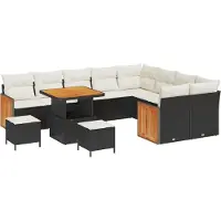 vidaXL Ensemble de canapés de jardin , 13 pièces, 9 places, noir et crème
