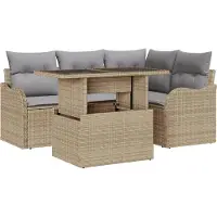 vidaXL Ensemble de canapé de jardin avec coussins avec coussins 5 pcs Beige Poly Rattan