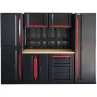 HBM Système d'atelier modulaire professionnel Deluxe, 10 pièces, noir et rouge