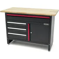 OEM HBM Établi de 120 cm avec 4 tiroirs, 1 porte et plateau en bois noir