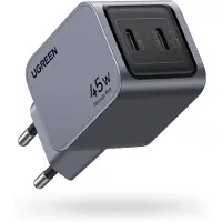 UGREEN Chargeur secteur Nexode Pro, 45 W, 2 ports USB-C, chargeur rapide GaN, gris