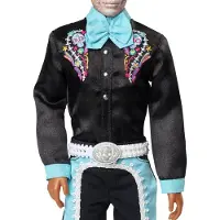 Barbie Día de Muertos 2024 Poupée Signature Ken à Collectionner en Costume Noir avec Touches Bleu Ciel, Chapeau et Ceinture, HRM73
