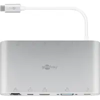 Goobay 62113 Adaptateur multiport USB-C All in 1 aluminium, argenté, 0.13 m - Ajoute à un périphérique USB-C un port Ethernet, un port HDMI, un port VGA, un port Mini DisplayPort, 3 ports USB-A 3.
