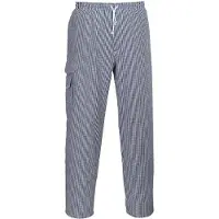 Portwest Pantalon de cuisine Chester 100% coton Blanc / Bleu M