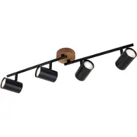 Briloner Plafonnier Spot LEUCHTEN MURITZ, 35 W, IP20, noir, métal-bois, incl., 4x GU10, 68,2 x 9 x 14,5 cm