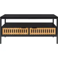 En.casa Table basse 'Luniehti' Table de salon avec 2 portes et 1 étagère 100 x 40 x 48 cm Structure métallique noir/naturel