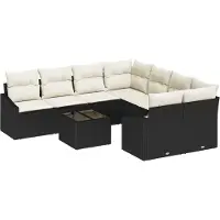vidaXL Ensemble de canapés avec coussins 9 pcs noir et crème poly-rotin