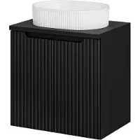 En.casa Plan de toilette 'Skelbolu' avec lavabo ovale en céramique et 2 portes rainurées 60 x 71 x 40 cm noir