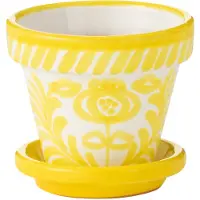 J-Line Flowerpot+plate granada handmade+painted ceramic yellow extra small