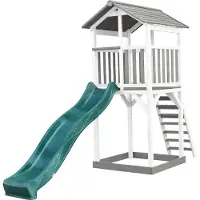 Axi Beach Tower Aire De Jeux Avec Toboggan En Vert & Bac À Sable | Grande Maison Enfant Extérieur En Gris & Blanc | Cabane De Jeu En Bois