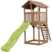 Axi Beach Tower Aire De Jeux Avec Toboggan En Vert Clair & Bac À Sable | Grande Maison Enfant Extérieur En Marron | Cabane De Jeu En Bois