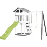 Axi Beach Tower Aire De Jeux Avec Toboggan En Vert Clair, Balançoire & Bac À Sable | Grande Maison Enfant Extérieur En Gris & Blanc | Cabane De Jeu