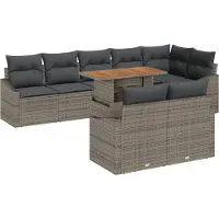 vidaXL Ensemble de canapés de jardin avec coussins (9 pièces), gris et marron