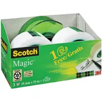 Scotch Magic Ruban invisible, 3 Rouleaux 19 mm x 25 m + 1 dévidoir GRATUIT - Ruban Adhésif à Usage Général pour la Réparation, l'Etiquetage et la Fermeture de Documents