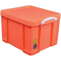 Really Useful Box Box – Boîte de rangement 35 litres, orange fluo avec poignées blanches