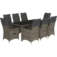 vidaXL Salon de jardin 9 pièces avec coussins Gris Poly Rattan