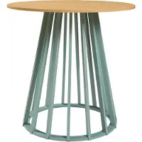 En.casa Table à manger « Lensuu » 76 x Ø80 cm Table de cuisine Structure en bois Table de bistrot ronde Vert pastel/aspect chêne