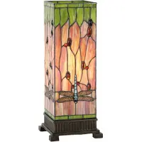 Clayre & Eef Tiffany lampe de table 18x18x45 cm rouge vert verre libellule