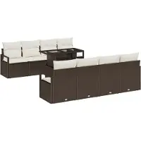 vidaXL Ensemble de canapés de jardin , 9 pièces, 6 places, couleur marron et crème, en polyrotin