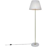 QAZQA Lampadaire rétro en laiton avec abat-jour plissé crème 45 cm - Kaso