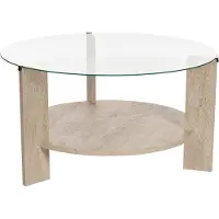 CALICOSY - Table basse 2 plateaux dont 1 en verre trempé D75 cm - CLARA