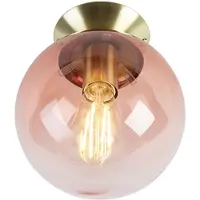 QAZQA Plafonnier Art Déco en laiton avec verre rose - Pallon