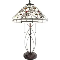 LumiLamp Lampe de table Tiffany Ø 41x69 cm Beige Noir Verre Libellule
