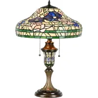Clayre & Eef Lampe de table Tiffany Ø 46x60 cm Beige Vert Verre Fleurs