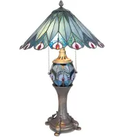 Clayre & Eef Lampe de table Tiffany Ø 40x65 cm Bleu Rouge Verre