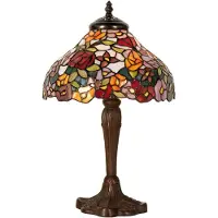 Clayre & Eef Lampe de table Tiffany Ø 26x40 cm Marron Rouge Verre Fleurs