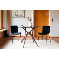 PIB Table ronde en verre et frêne massif foncé 4 personnes Sylvae
