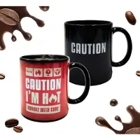 Slogans Mug "Caution I am Hot" - avec changement de couleur, Tasse, Rouge, Noir