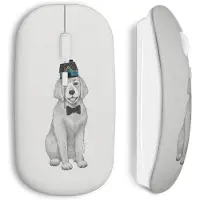 MANIACASE Souris Sans Fil - Chien - Design Original - Compatible Mac et PC - Clé USB Inclus - Blanc