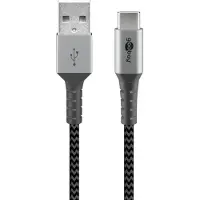 Goobay Câble textile avec connecteurs métalliques USB-C vers USB-A space gris/argent 2 m (1 pack souple)