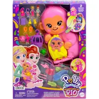 Polly Pocket Poup es et coffret de jeu avec animaux de compagnie et 13 accessoires 2 en 1 Momma Monkey & Baby Sac main portable et jouet animal