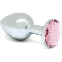 Rimba XS - plug anal en métal avec pierre rose (argent)