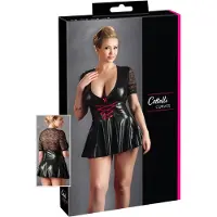 Cottelli - Robe grande taille brillante - corset rouge - noir - XXXXL