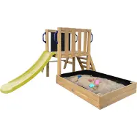 Axi Leah Aire De Jeux Mini En Bois Avec Toboggan Vert / Extérieur, Bac À Sable, Cuisine De Jeu Et Tableau Noir